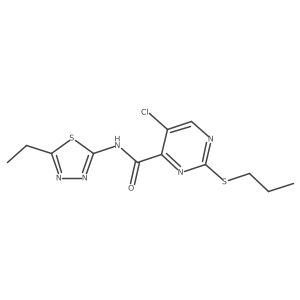5-chloro-N-(5-ethyl-1,3,4-thiadiazol-2-yl)-2-(propylsulfanyl)pyrimidine-4-carboxamide结构式