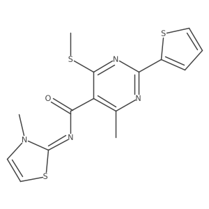 4-methyl-N-(3-methyl-2,3-dihydro-1,3-thiazol-2-ylidene)-6-(methylsulfanyl)-2-(thiophen-2-yl)pyrimidine-5-carboxamide Structure