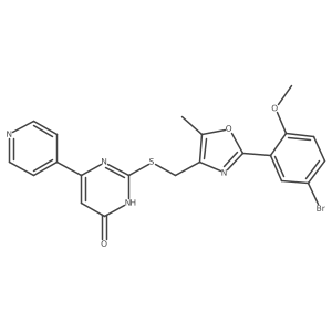 2-(((2-(5-Bromo-2-methoxyphenyl)-5-methyloxazol-4-yl)methyl)thio)-6-(pyridin-4-yl)pyrimidin-4-ol Structure