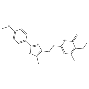 5-ethyl-2-(((2-(4-methoxyphenyl)-5-methyloxazol-4-yl)methyl)thio)-6-methylpyrimidin-4(3H)-one结构式