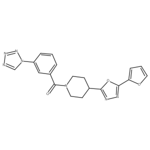 (3-(1H-tetrazol-1-yl)phenyl)(4-(5-(furan-2-yl)-1,3,4-oxadiazol-2-yl)piperidin-1-yl)methanone结构式