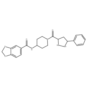 N-[1-(5-phenylpyrazolidine-3-carbonyl)piperidin-4-yl]-1,3-benzodioxole-5-carboxamide结构式