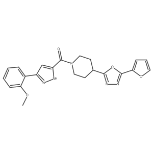 4-[5-(furan-2-yl)-1,3,4-oxadiazol-2-yl]-1-[3-(2-methoxyphenyl)-1H-pyrazole-5-carbonyl]piperidine Structure