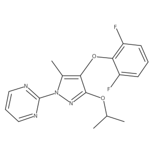 CC(C)Oc1nn(c(C)c1Oc2c(F)cccc2F)c3ncccn3 Structure