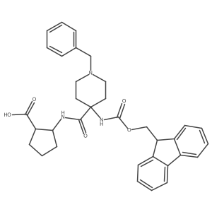 rac-(1R,2S)-2-[1-benzyl-4-({[(9H-fluoren-9-yl)methoxy]carbonyl}amino)piperidine-4-amido]cyclopentane-1-carboxylic acid Structure