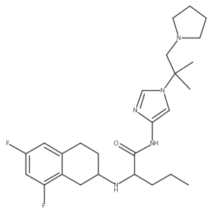 (2S)-2-[[(2S)-6,8-difluoro-1,2,3,4-tetrahydronaphthalen-2-yl]amino]-N-[1-(2-methyl-1-pyrrolidin-1-ylpropan-2-yl)imidazol-4-yl]pentanamide Structure