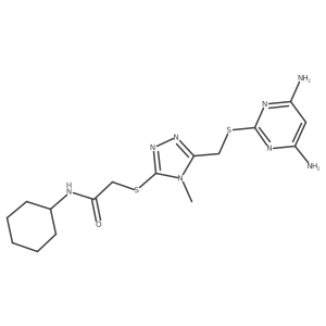 N-cyclohexyl-2-[(5-{[(4,6-diaminopyrimidin-2-yl)sulfanyl]methyl}-4-methyl-4H-1,2,4-triazol-3-yl)sulfanyl]acetamide结构式