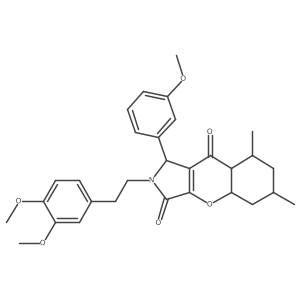 2-[2-(3,4-dimethoxyphenyl)ethyl]-1-(3-methoxyphenyl)-6,8-dimethyl-4a,5,6,7,8,8a-hexahydro-1H-chromeno[2,3-c]pyrrole-3,9-dione结构式