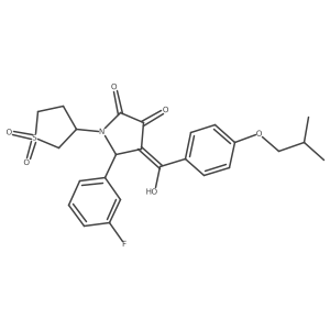 (4E)-1-(1,1-dioxothiolan-3-yl)-5-(3-fluorophenyl)-4-[hydroxy-[4-(2-methylpropoxy)phenyl]methylidene]pyrrolidine-2,3-dione Structure