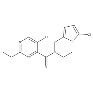 5-chloro-N-[(5-chlorothiophen-2-yl)methyl]-N-ethyl-2-(methylsulfanyl)pyrimidine-4-carboxamide结构式