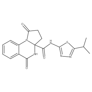1,5-dioxo-N-[(2Z)-5-(propan-2-yl)-1,3,4-thiadiazol-2(3H)-ylidene]-2,3,4,5-tetrahydropyrrolo[1,2-a]quinazoline-3a(1H)-carboxamide结构式