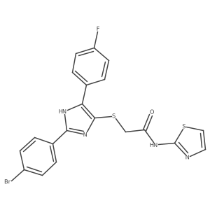 2-((2-(4-bromophenyl)-5-(4-fluorophenyl)-1H-imidazol-4-yl)thio)-N-(thiazol-2-yl)acetamide结构式