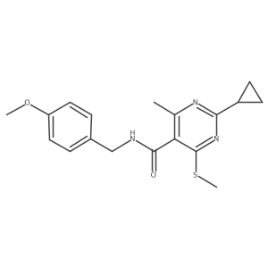 2-cyclopropyl-N-[(4-methoxyphenyl)methyl]-4-methyl-6-(methylsulfanyl)pyrimidine-5-carboxamide Structure