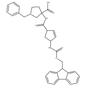 1-benzyl-3-[4-({[(9H-fluoren-9-yl)methoxy]carbonyl}amino)cyclopent-2-ene-1-amido]pyrrolidine-3-carboxylic acid Structure