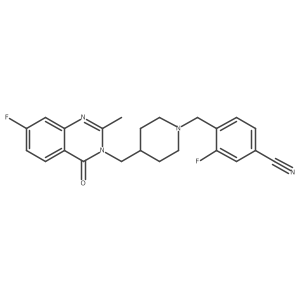 3-Fluoro-4-[[4-[(7-fluoro-2-methyl-4-oxoquinazolin-3-yl)methyl]piperidin-1-yl]methyl]benzonitrile Structure