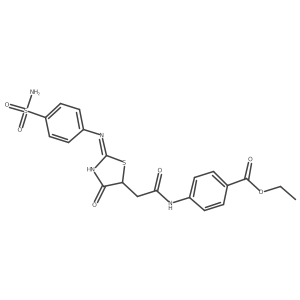Ethyl 4-(2-(4-oxo-2-((4-sulfamoylphenyl)amino)-4,5-dihydrothiazol-5-yl)acetamido)benzoate结构式