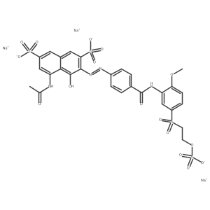 Trisodium 5-(acetylamino)-4-hydroxy-3-((4-(((2-methoxy-5-((2-(sulphonatooxy)ethyl)sulphonyl)phenyl)amino)carbonyl)phenyl)azo)naphthalene-2,7-disulphonate结构式