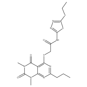 2-(1,3-dimethyl-2,4-dioxo-7-propyl-pyrimido[4,5-d]pyrimidin-5-yl)sulfanyl-N-(5-ethylsulfanyl-1,3,4-thiadiazol-2-yl)acetamide Structure