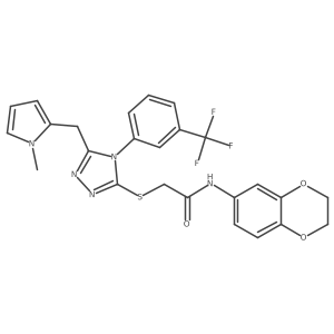 N-(2,3-dihydrobenzo[b][1,4]dioxin-6-yl)-2-((5-((1-methyl-1H-pyrrol-2-yl)methyl)-4-(3-(trifluoromethyl)phenyl)-4H-1,2,4-triazol-3-yl)thio)acetamide结构式