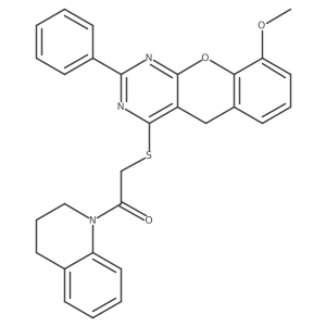 1-(3,4-dihydroquinolin-1(2H)-yl)-2-((9-methoxy-2-phenyl-5H-chromeno[2,3-d]pyrimidin-4-yl)thio)ethanone Structure