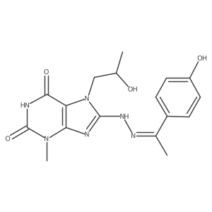 (E)-8-(2-(1-(4-hydroxyphenyl)ethylidene)hydrazinyl)-7-(2-hydroxypropyl)-3-methyl-1H-purine-2,6(3H,7H)-dione结构式