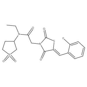 N-(1,1-dioxidotetrahydrothiophen-3-yl)-N-ethyl-2-[(5Z)-5-(2-fluorobenzylidene)-2,4-dioxo-1,3-thiazolidin-3-yl]acetamide结构式