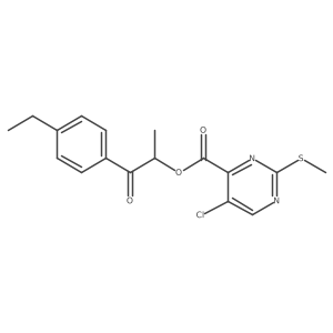 1-(4-Ethylphenyl)-1-oxopropan-2-yl 5-chloro-2-(methylsulfanyl)pyrimidine-4-carboxylate结构式