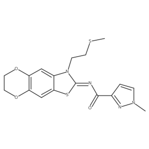 (Z)-1-methyl-N-(3-(2-(methylthio)ethyl)-6,7-dihydro-[1,4]dioxino[2',3':4,5]benzo[1,2-d]thiazol-2(3H)-ylidene)-1H-pyrazole-3-carboxamide Structure
