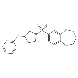 2-((1-((3,4-dihydro-2H-benzo[b][1,4]dioxepin-7-yl)sulfonyl)pyrrolidin-3-yl)oxy)pyrazine结构式