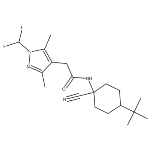 N-(4-Tert-butyl-1-cyanocyclohexyl)-2-[1-(difluoromethyl)-3,5-dimethylpyrazol-4-yl]acetamide结构式