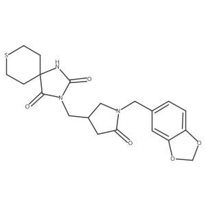 3-({1-[(2H-1,3-benzodioxol-5-yl)methyl]-5-oxopyrrolidin-3-yl}methyl)-8-thia-1,3-diazaspiro[4.5]decane-2,4-dione结构式
