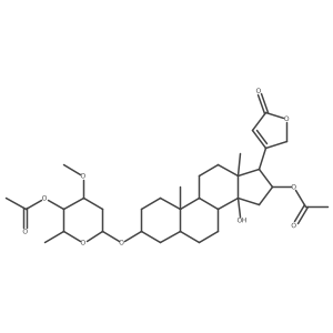 16beta-Acetoxy-3beta-[(4-O-acetyl-3-O-methyl-2,6-dideoxy-L-arabino-hexopyranosyl)oxy]-14-hydroxy-5beta-carda-20(22)-enolide Structure