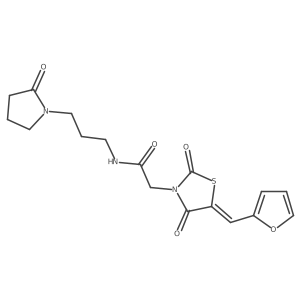 2-[(5Z)-5-(furan-2-ylmethylidene)-2,4-dioxo-1,3-thiazolidin-3-yl]-N-[3-(2-oxopyrrolidin-1-yl)propyl]acetamide Structure