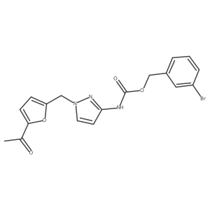 [1-(5-acetyl-furan-2-ylmethyl)-1H-pyrazol-3-yl]-carbamic acid 3-bromo-benzyl ester结构式