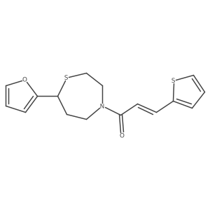(E)-1-(7-(furan-2-yl)-1,4-thiazepan-4-yl)-3-(thiophen-2-yl)prop-2-en-1-one结构式