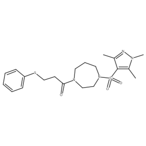 3-(phenylthio)-1-(4-((1,3,5-trimethyl-1H-pyrazol-4-yl)sulfonyl)-1,4-diazepan-1-yl)propan-1-one Structure