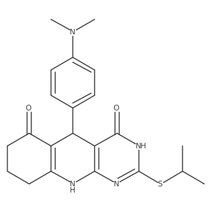5-(4-(dimethylamino)phenyl)-2-(isopropylthio)-7,8,9,10-tetrahydropyrimido[4,5-b]quinoline-4,6(3H,5H)-dione Structure