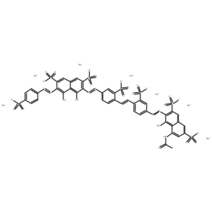 2,7-Naphthalenedisulfonic acid, 3-((4-(2-(4-((8-(acetylamino)-1-hydroxy-3,6-disulfo-2-naphthalenyl)azo)-2-sulfophenyl)ethenyl)-3-sulfophenyl)azo)-5-amino-4-hydroxy-6-((4-sulfophenyl)azo)-, heptasodium salt结构式