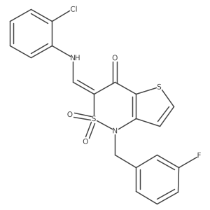 (3Z)-3-{[(2-chlorophenyl)amino]methylene}-1-(3-fluorobenzyl)-1H-thieno[3,2-c][1,2]thiazin-4(3H)-one 2,2-dioxide结构式