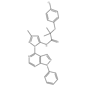 2-(4-chlorophenoxy)-2-methyl-N-(3-methyl-1-{1-phenyl-1H-pyrazolo[3,4-d]pyrimidin-4-yl}-1H-pyrazol-5-yl)propanamide结构式