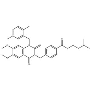 4-((1-(2,5-dimethylbenzyl)-6,7-dimethoxy-2,4-dioxo-1,2-dihydroquinazolin-3(4H)-yl)methyl)-N-isopentylbenzamide Structure