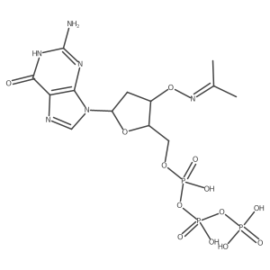 ((2R,3S,5R)-5-(2-Amino-6-oxo-1,6-dihydro-9H-purin-9-yl)-3-((propan-2-ylideneamino)oxy)tetrahydrofuran-2-yl)methyl tetrahydrogen triphosphate Structure