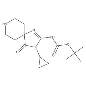 Carbamic acid, N-(3-cyclopropyl-4-oxo-1,3,8-triazaspiro[4.5]dec-1-en-2-yl)-, 1,1-dimethylethyl ester Structure