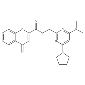 N-((4-(dimethylamino)-6-(pyrrolidin-1-yl)-1,3,5-triazin-2-yl)methyl)-4-oxo-4H-chromene-2-carboxamide结构式