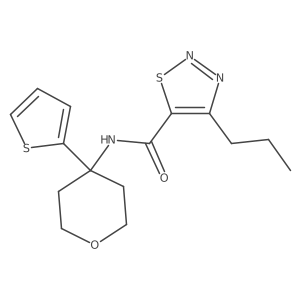 4-propyl-N-(4-(thiophen-2-yl)tetrahydro-2H-pyran-4-yl)-1,2,3-thiadiazole-5-carboxamide结构式