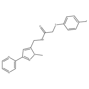 2-((4-fluorophenyl)thio)-N-((1-methyl-3-(pyrazin-2-yl)-1H-pyrazol-5-yl)methyl)acetamide Structure