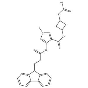 2-{3-[4-({[(9H-fluoren-9-yl)methoxy]carbonyl}amino)-1-methyl-1H-pyrazole-3-amido]cyclobutyl}acetic acid Structure