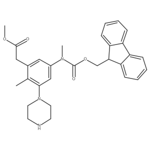 methyl 2-[5-({[(9H-fluoren-9-yl)methoxy]carbonyl}(methyl)amino)-2-methyl-3-(piperazin-1-yl)phenyl]acetate Structure