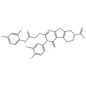 2-((7-acetyl-3-(3-chloro-4-fluorophenyl)-4-oxo-3,4,5,6,7,8-hexahydropyrido[4',3':4,5]thieno[2,3-d]pyrimidin-2-yl)thio)-N-(2,4-difluorophenyl)acetamide结构式