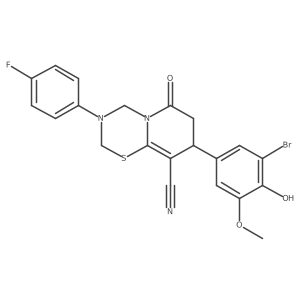 8-(3-Bromo-4-hydroxy-5-methoxyphenyl)-3-(4-fluorophenyl)-6-oxo-2,3,4,6,7,8-hexahydropyrido[2,1-b][1,3,5]thiadiazine-9-carbonitrile结构式